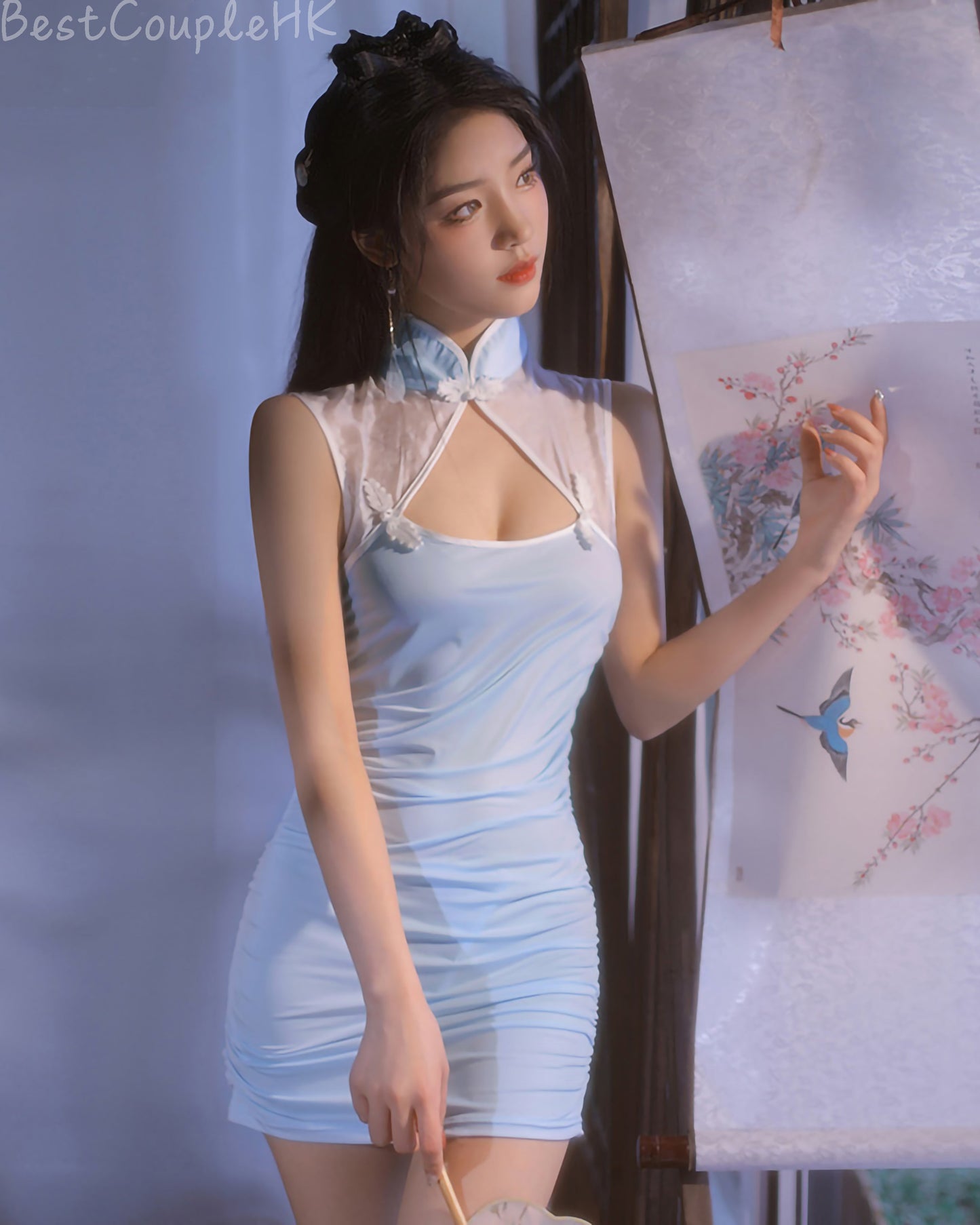 復古抽褶露胸旗袍套裝 - 情趣內衣 BestCouple HongKong