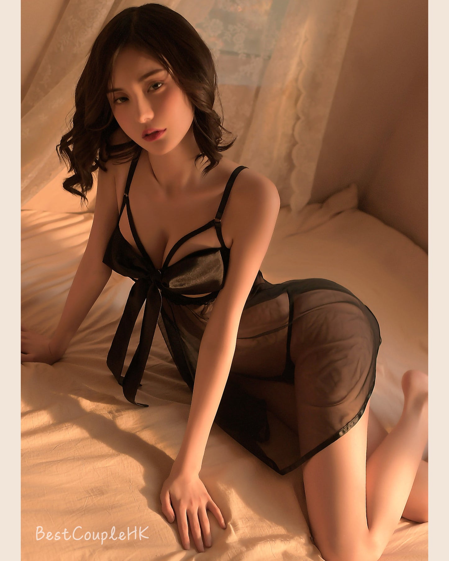蝴蝶結吊帶裙 (黑) - 情趣內衣 BestCouple HongKong