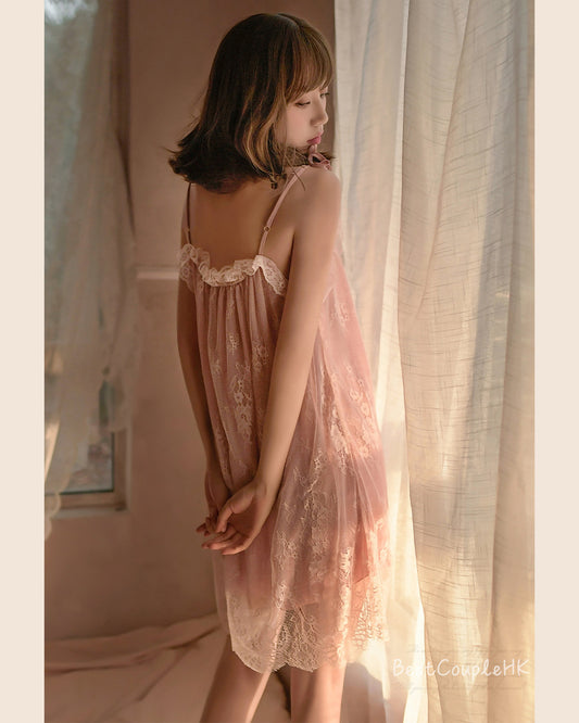蕾絲吊帶連身睡裙 粉色 - 情趣內衣 BestCouple HongKong