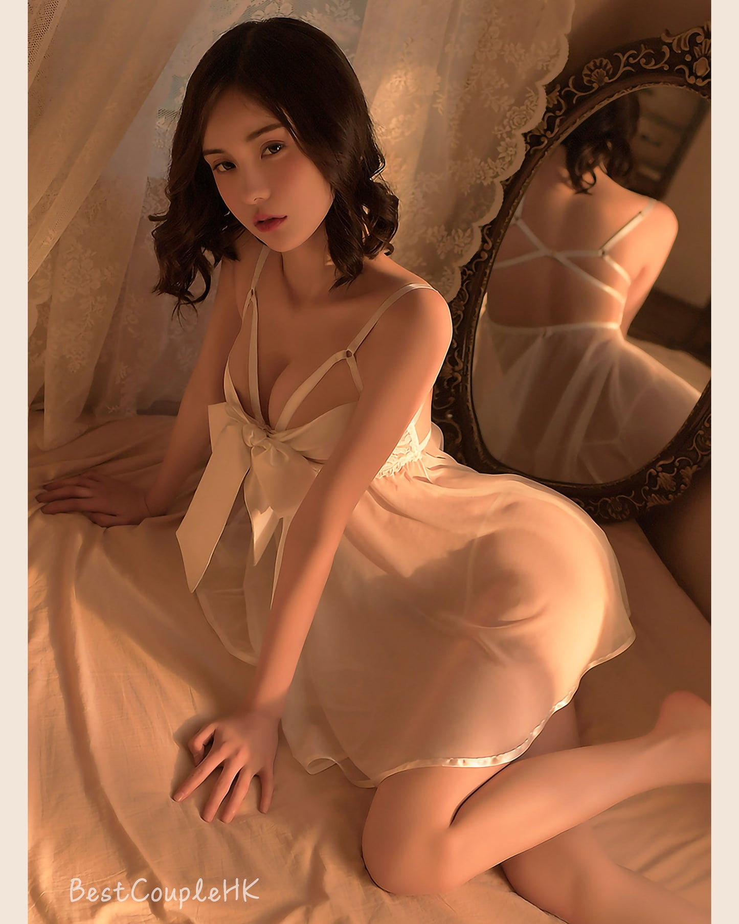 蝴蝶結吊帶裙 (白) - 情趣內衣 BestCouple HongKong