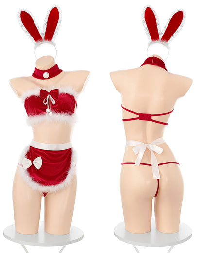 聖誕純欲絲絨兔女僕套裝