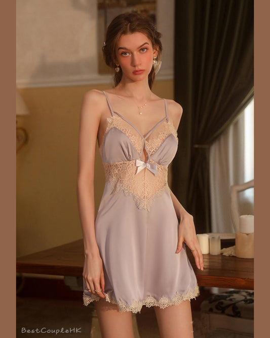 性感法式吊帶睡裙 紫色 - 情趣內衣 BestCouple HongKong